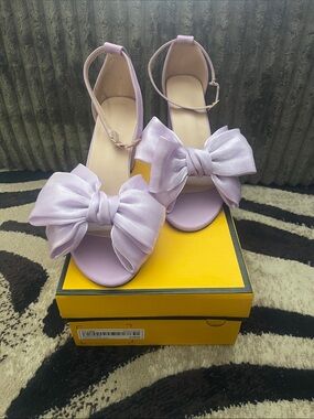 SHEIN Lilac Satin Bow Ankle-Strap Heels